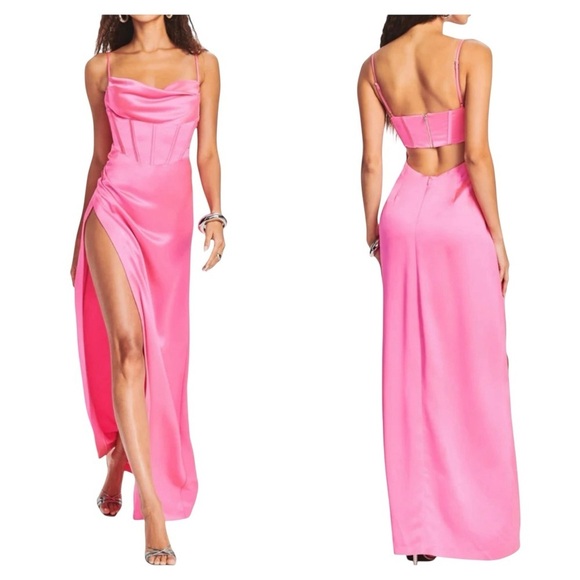 Retrofete Dresses & Skirts - Retrofête Rosa Hot Pink Corset Gown NWT Size Small – Cowl Neck Slip Dress